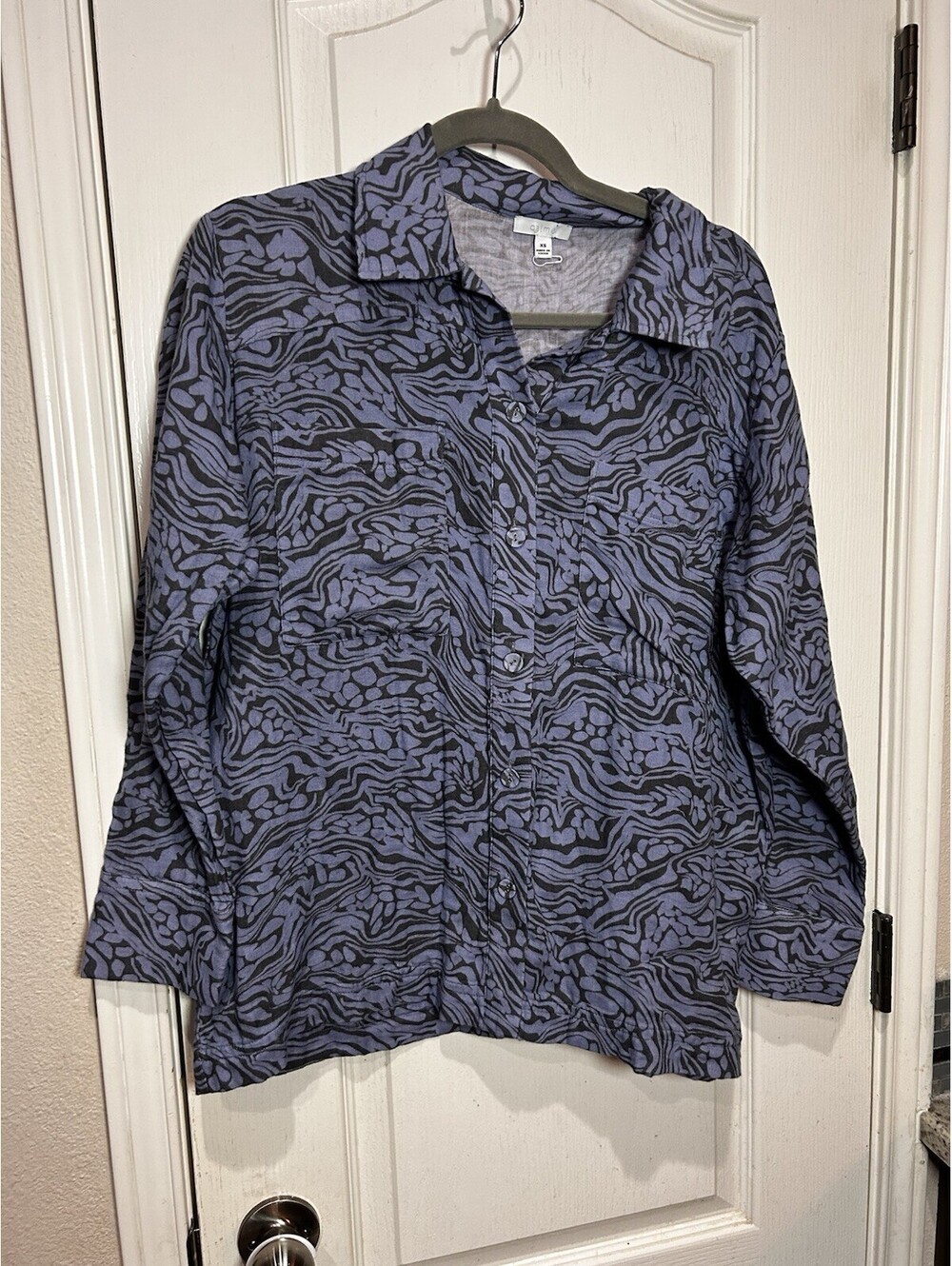 Johnny Was Calme Print soft cotton blue double pocket button down top shacket XS